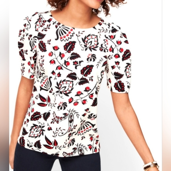 Talbots Plus NWT Floral Top Size 2X Cherry Print Short Sleeve Lightweight Shirt - Picture 1 of 11